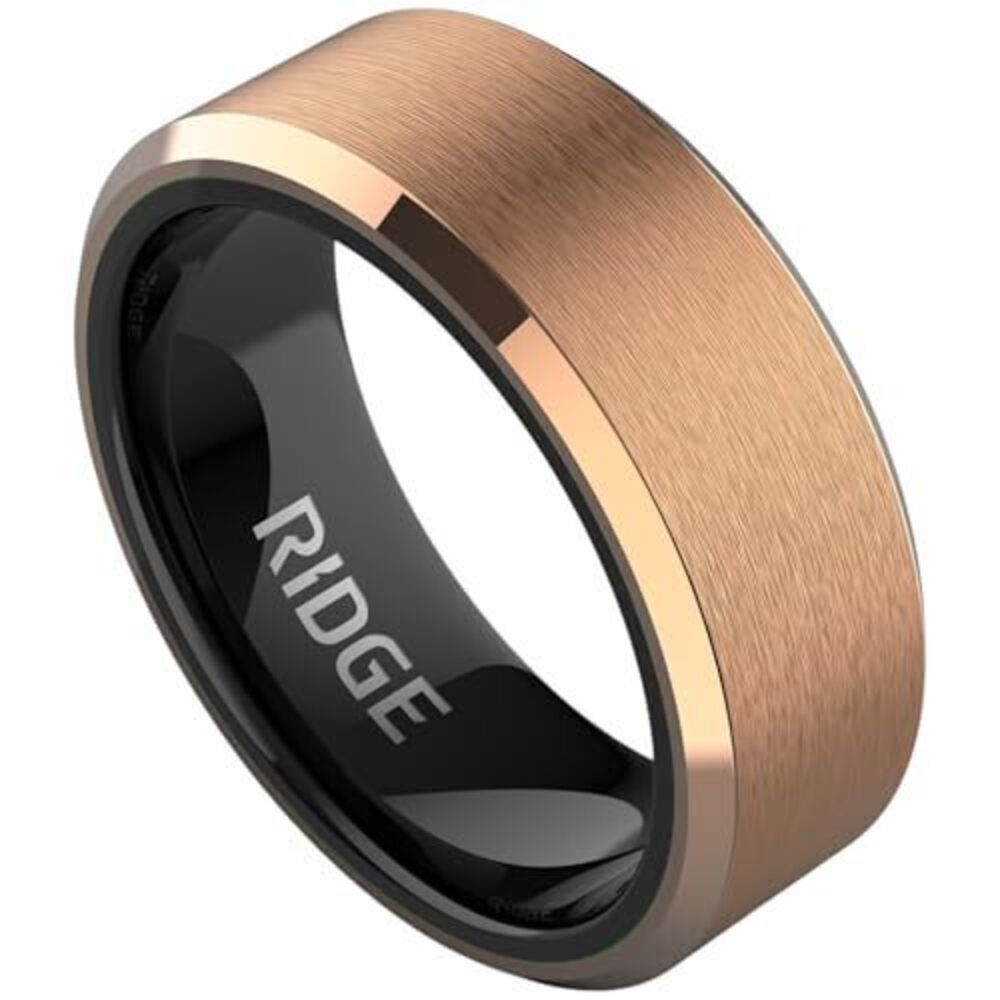 2233 Ridge Beveled Ring Set 8mm - 18K Rose Gold - Tungsten - 11.5